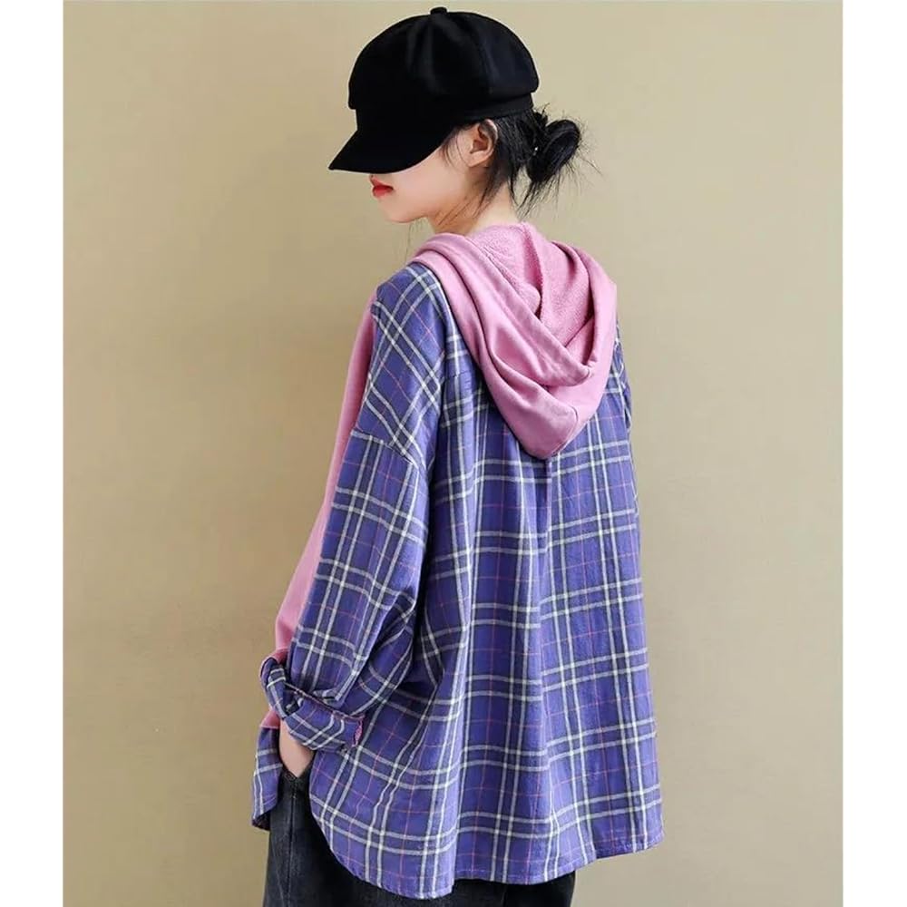 [Alhyla] Women's Hoodie, Sweatshirt, Loose Top, Pullover, Hoodie, Hooded, Sweatshirt, Bicolor, Pretty, Hoodie, Women's, Large Size, Korean Hoodie