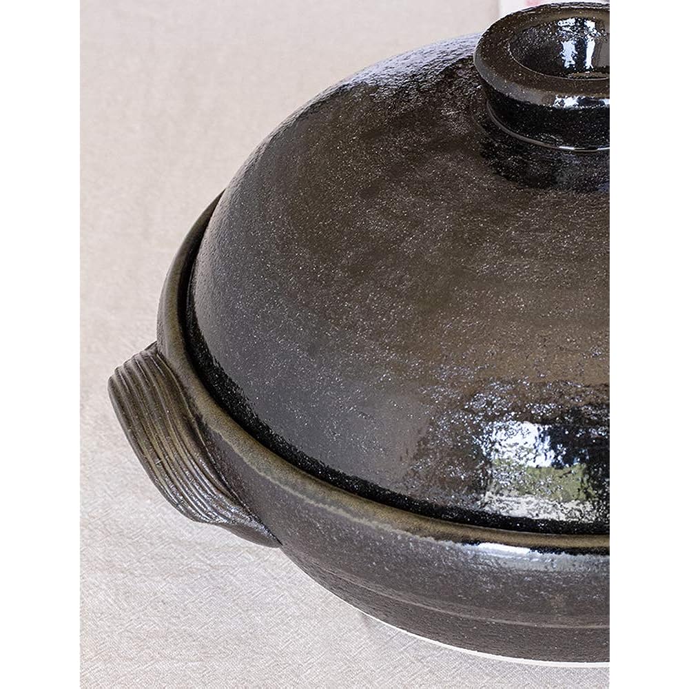 Saji Pottery Banko Ware Three-in-One Healthy Earthen Pot (Inner Lid and Drainboard Included) Tenmoku Made in Japan 32-258 Black 2000ml