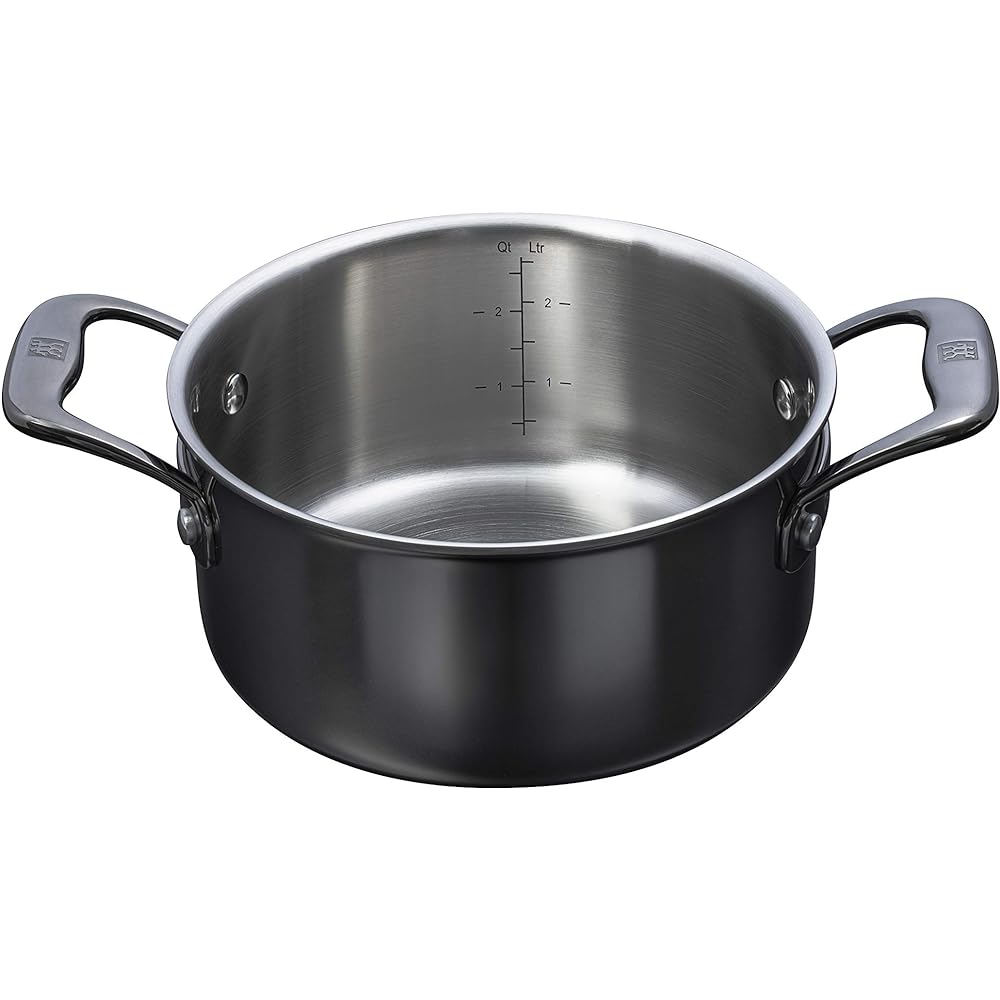 Zwilling "Nero Stew Pot 20cm 3.0L Black Coating" Two Hand Pot Stainless Steel with Lid IH Compatible 10 Year Warranty [Authorized Japanese Product] 64432-200