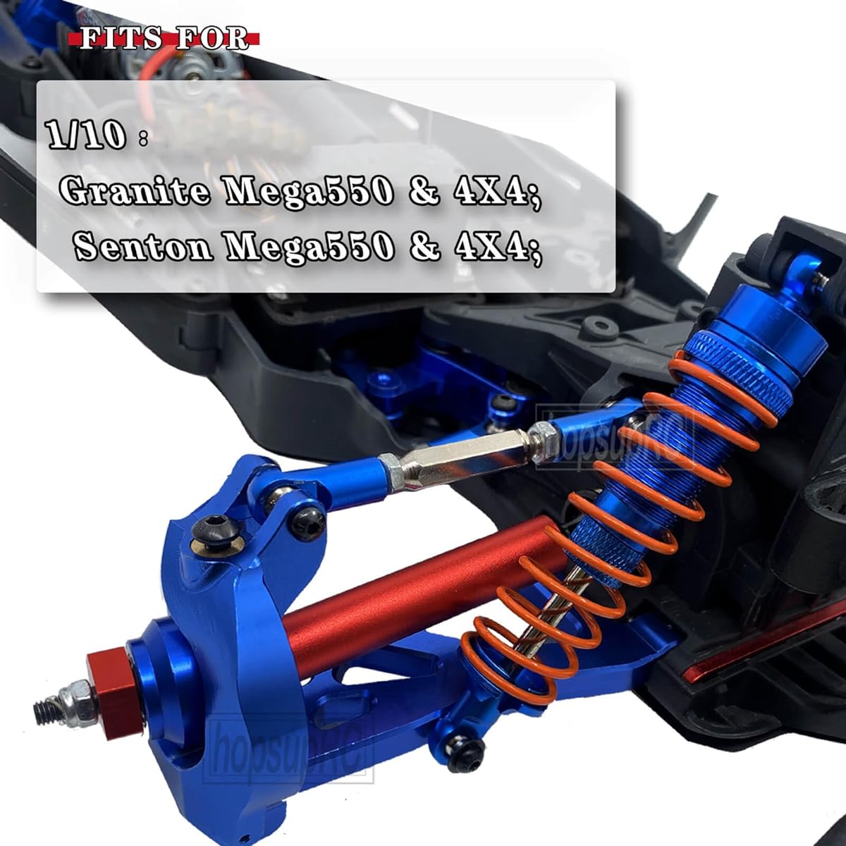 HopsupRC Upgrade Arm & Front Steering Block, Knuckle & C Hub, Caster Block, Rear Hub & Turnbuckle, Camber Link, Steering Bell Crank, Drag Link with Ball Bearing for 1/10 Arrma Senton/Granite 4X4, Blue