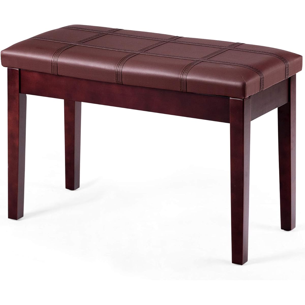 GOFLAME Piano Bench with Padded Cushion and Music Storage Comfortable Double Duet Seat with PU Leather and Wooden Legs Perfect for Professional or Home Use (Brown)