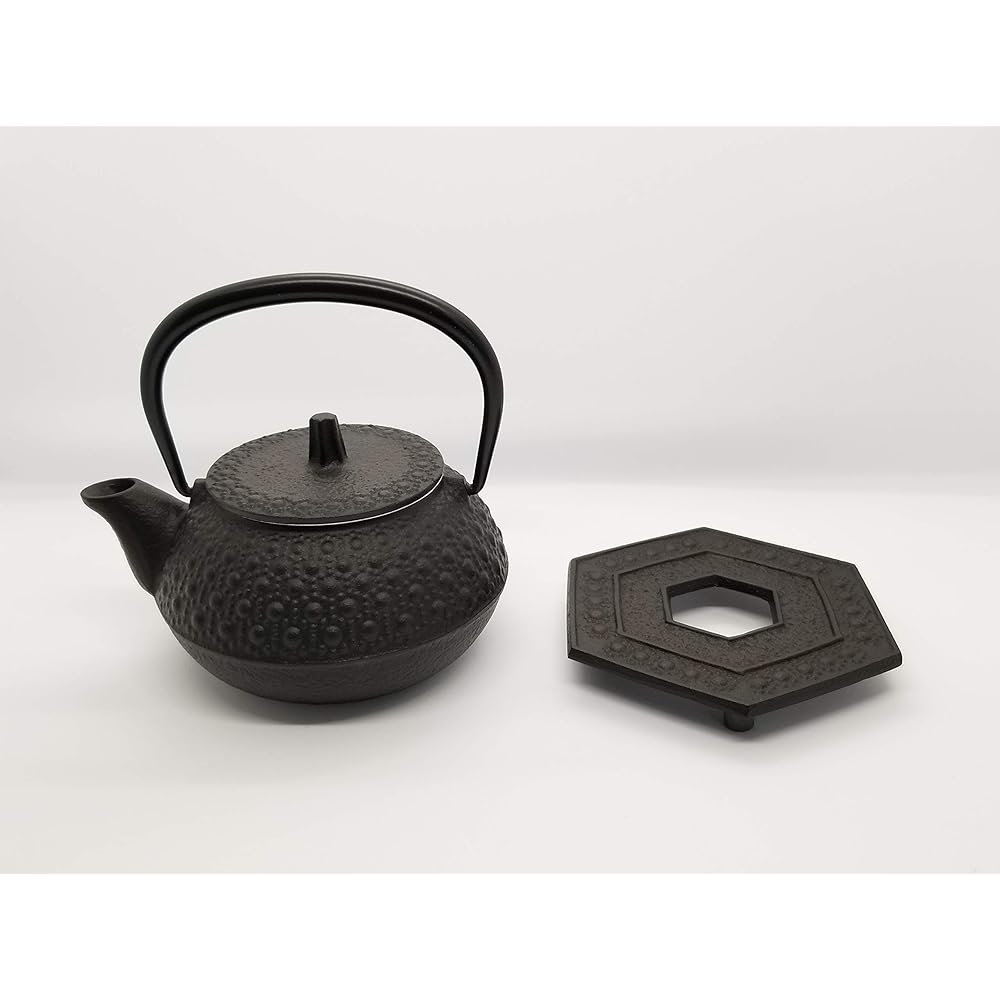 Iwachu Iron Kettle, Black Baked 0.32L, Iron Kettle and Teapot, Type 3 New Tortoise Shell Set 16109