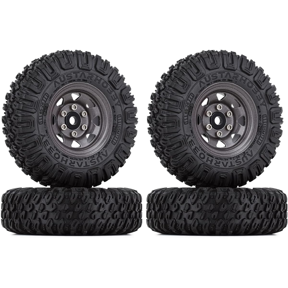 INJORA RC1.55 Crawler Tire and Wheel Metal Wheel Rim Tire Set for RC Crawler Car Axial AX90069 Tamiya CC01LC70 D90 TF2 MST JIMNY (Gray)