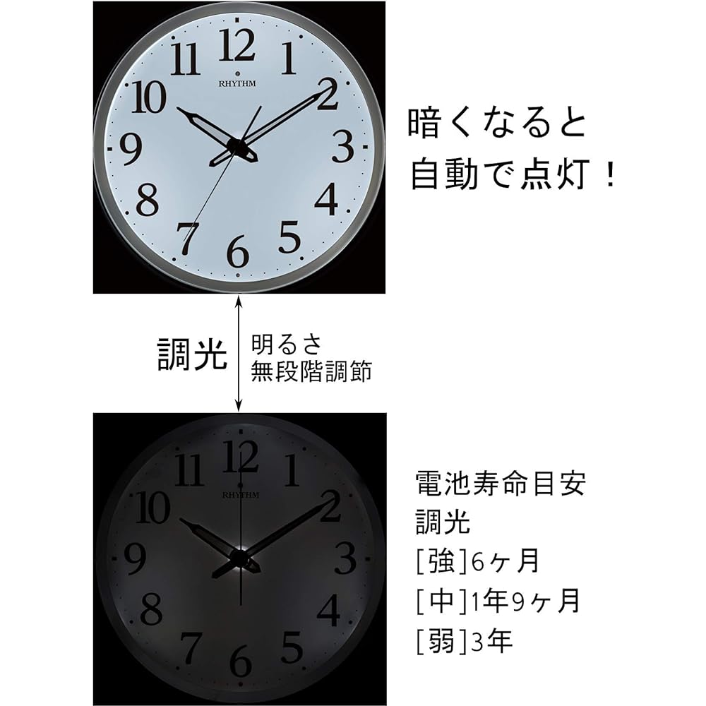 RHYTHM Wall Clock Radio Controlled Clock Analog Continuous Second Hand Dark Light Automatic Lighting Dimming Brown φ33.2x5.1cm 8MY532SR06