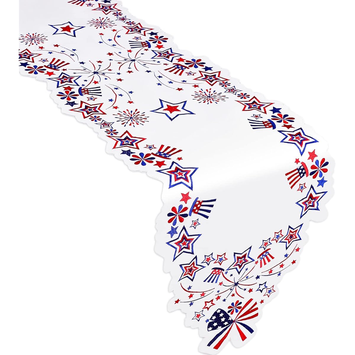 Independence Day Table Runner, Independence Day Table Runner Patriotic Embroidered Red Blue Stars Fireworks Table Runner American Table Runner for Holiday/Kitchen/Dining Table Decor (14 x 69 Inch)