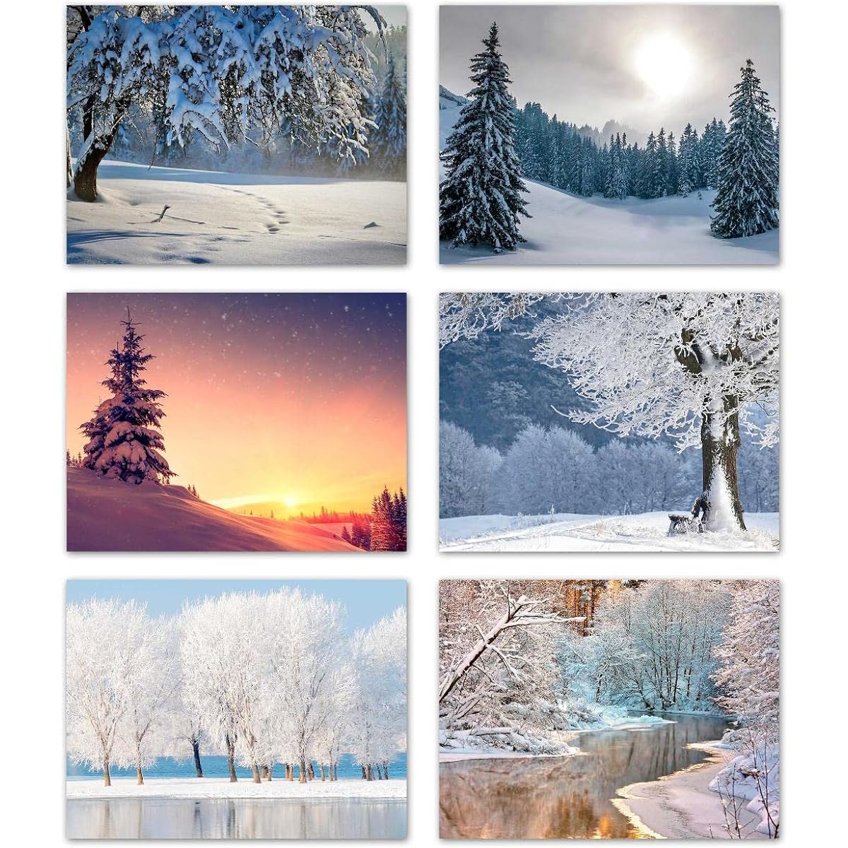 Winter Scenery Blank Note Cards Greeting Cards with Envelopes, 6 Unique Designs, 5.5"x4.25" (12 Pack)