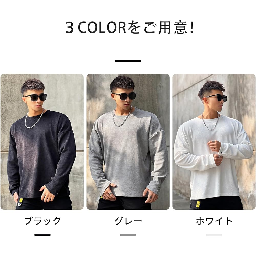 [Manatsulife] Men's Sweatshirt, Long Sleeve, Pullover, Cut and Sew, Parka, Training Wear, Plain, Casual, Buttoned Cuffs, Oversize, Round Collar, W12