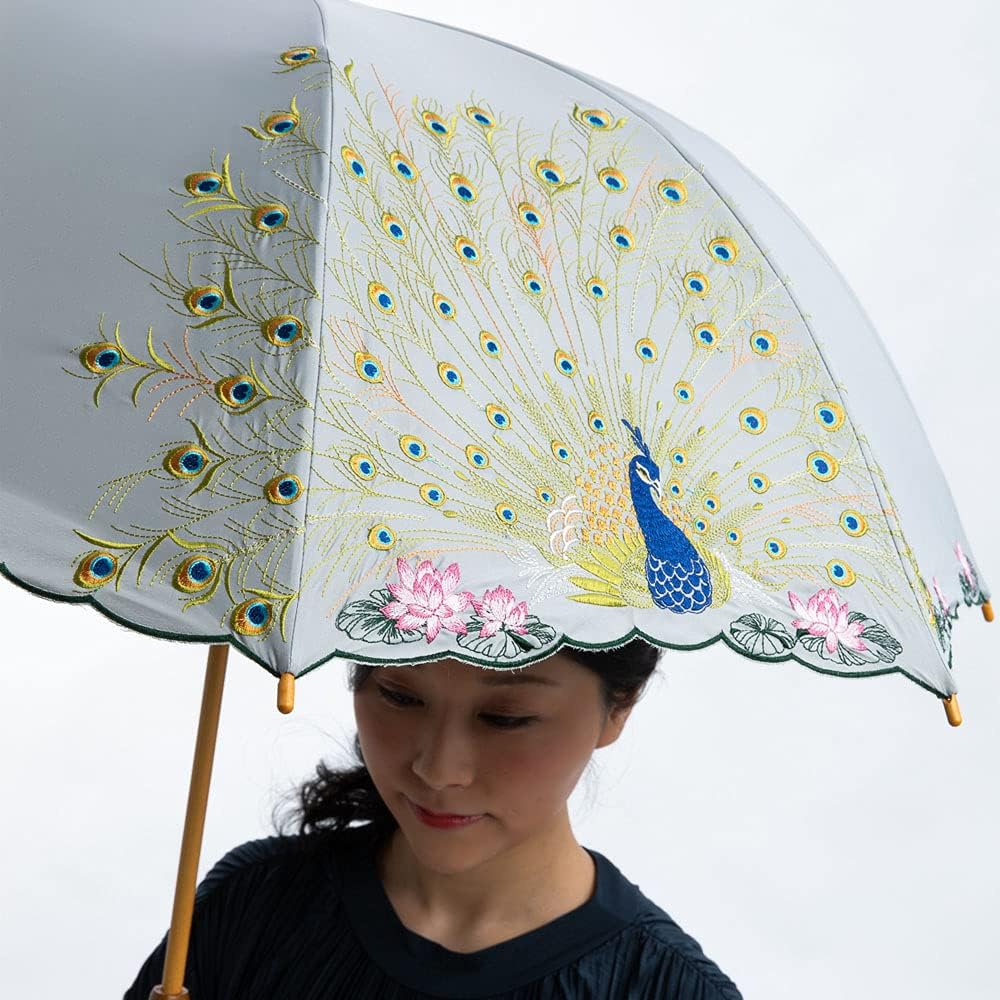 [Chinoiserie Modern] Parasol, For Both Sunny and Rainy Days, Actress Parasol, Long Parasol, Embroidery, Peacock, Completely Blackout, Heat Shielding, UV Protection, Covering, Cool, Special Double-layered, Fully Embroidered
