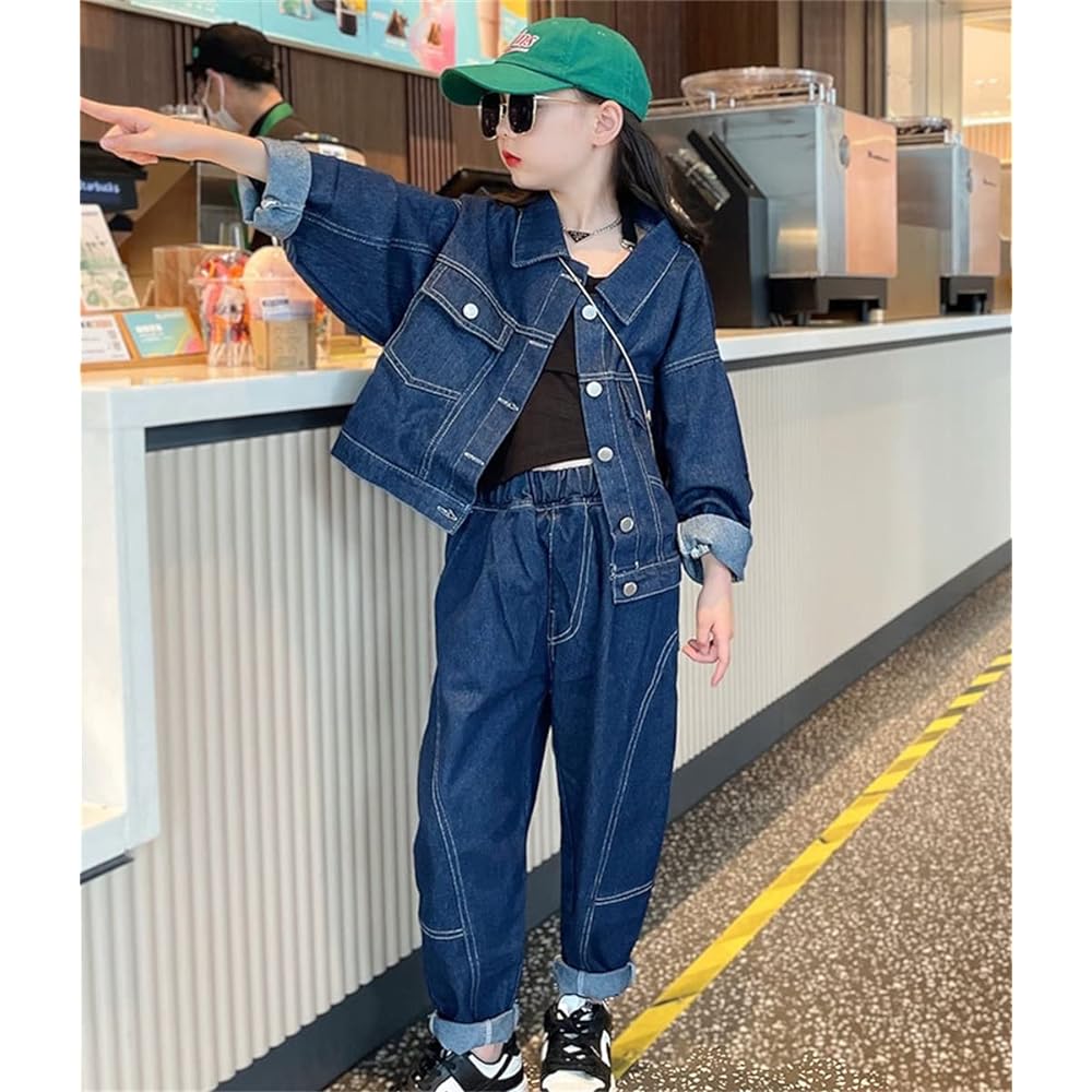 [Mouhokyo] Girls' 2-piece set, children's clothing, set up, kids top and bottom set (denim jacket + denim pants), spring and autumn, girls, juniors, tops + bottoms set