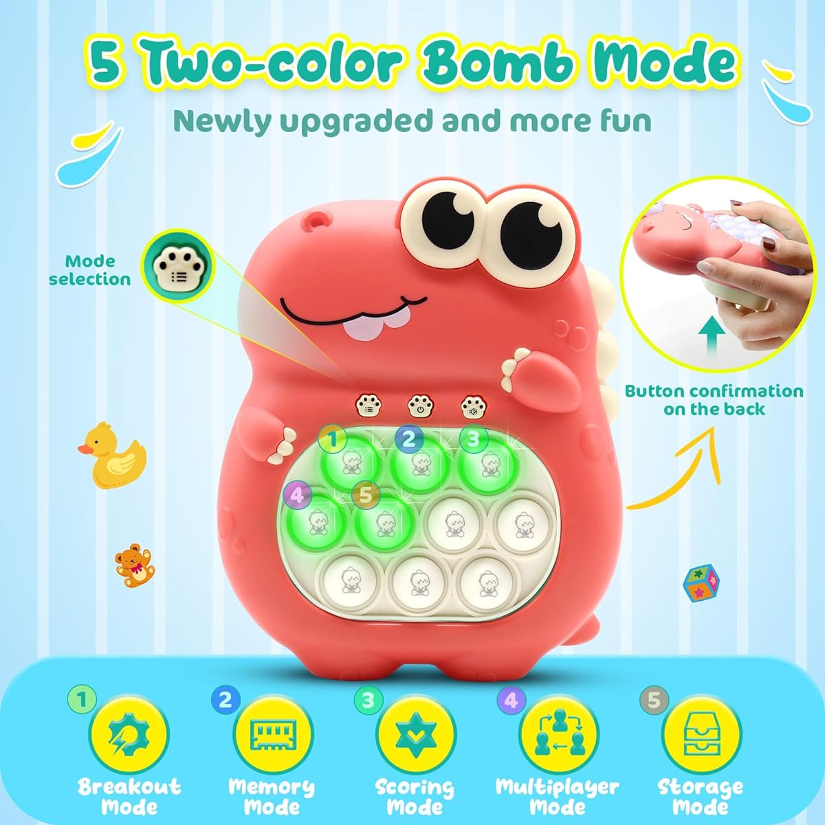 GNIYUIX First Push Pop Game Fidget Toy for Kids Electronic Handheld Fidget Pop Quick Push It Bubble Light Up Toy for Teens/Kids/Boys/Girls 3 4 5 6 7 8 9 10+