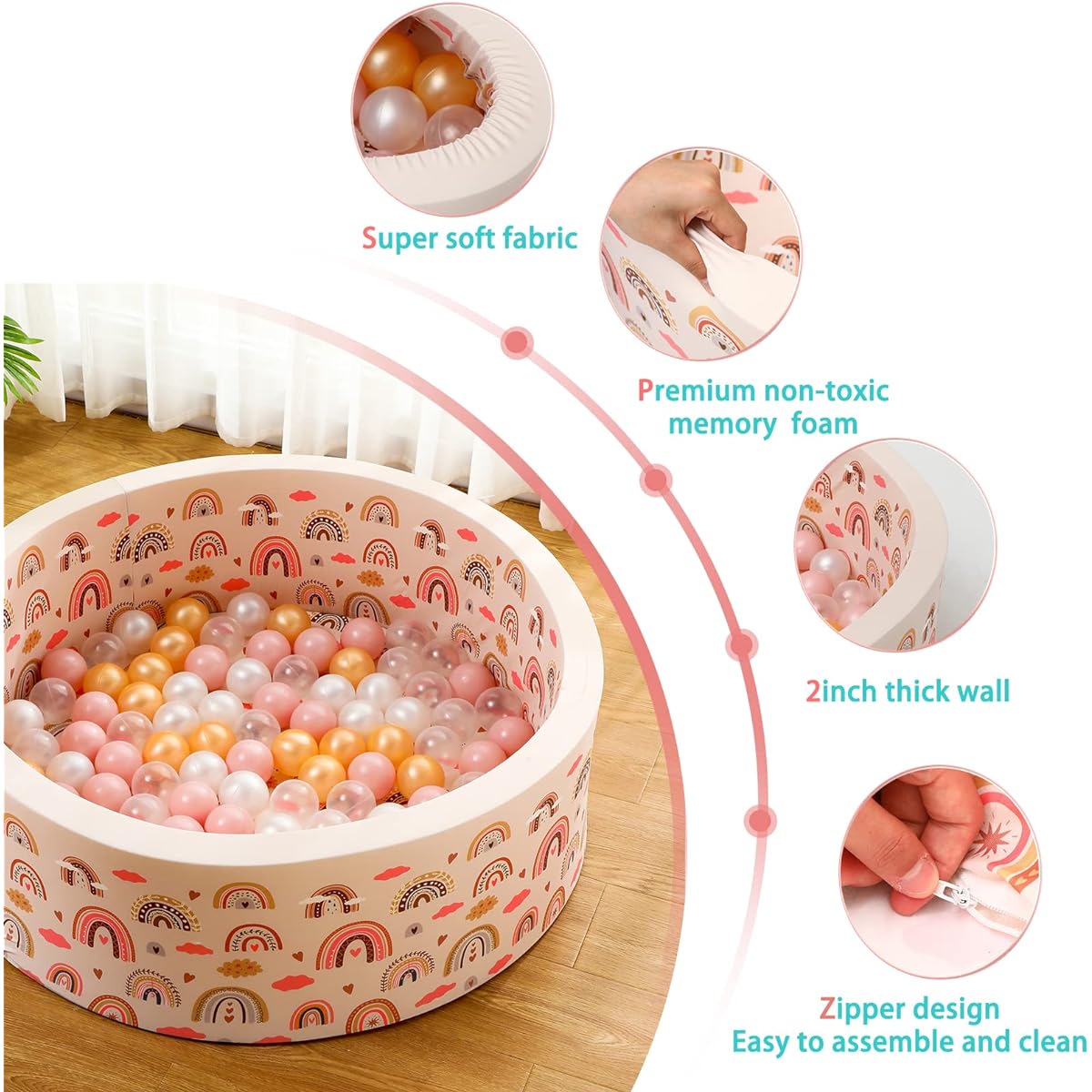 Wettarn Ball Foam Pit for Toddlers Kids Indoor Round Ball Boho Soft Round Design Removable Washable Outer Layer Easy to Clean and Install Gift for Babies Infants Indoor and Outdoor Games