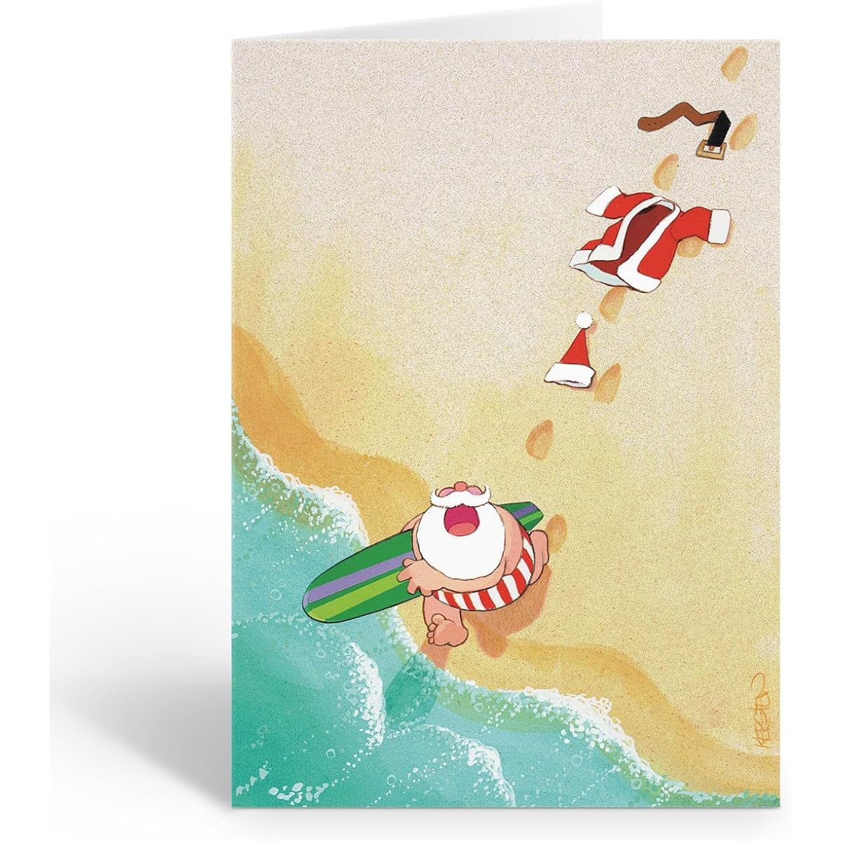 Stonehouse Collection | Running to Surf Santa Funny Beach Christmas Cards | Beach Christmas Cards - 18 Cards and 19 Envelopes (Surf Up Santa)