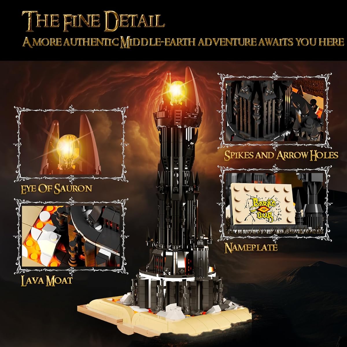 PAN TASY Luminous Road Castle Building Set 969 Pieces Lego Compatible STEM Gift Toys for Boys and Girls 8-14 Magical Lord of the Rings Dark Tower Architecture Model (KK0001), Black