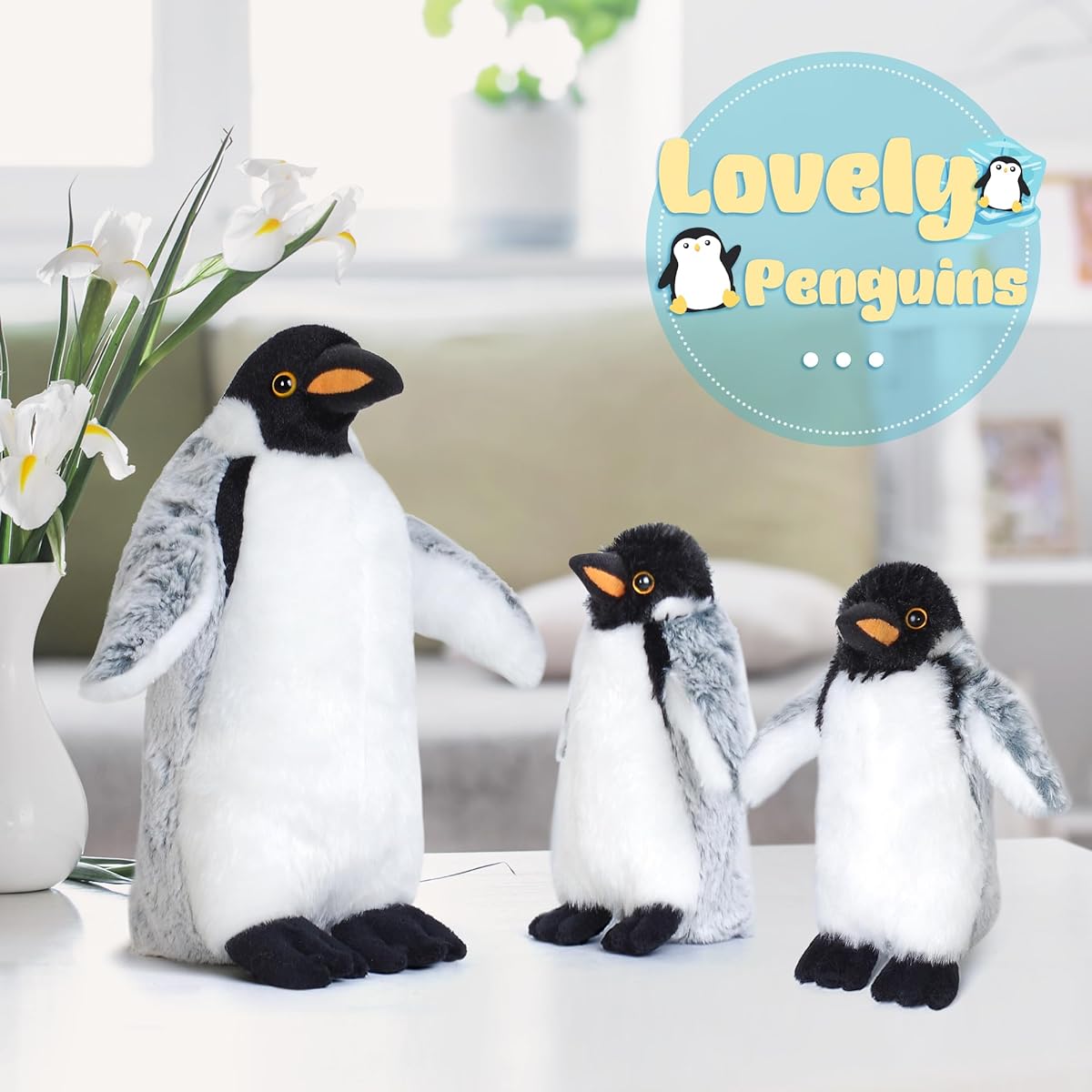 3 Piece Stuffed Penguin Set Mom and Baby Stuffed Animal Gift for Kids