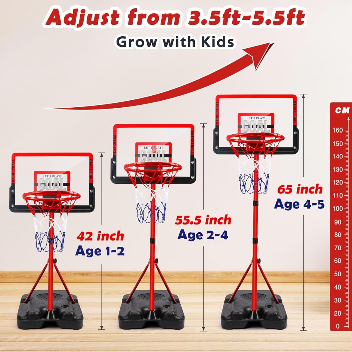 Kids Basketball Hoop Outdoor 1 2 3 4 5 6 Years Old Adjustable Height 3.5ft-5ft Mini Toddler Basketball Hoop Indoor Goal Backyard Games Outdoor Toys for Boys Girls Birthday Gifts 1-3 2-4 3-5 Years Old
