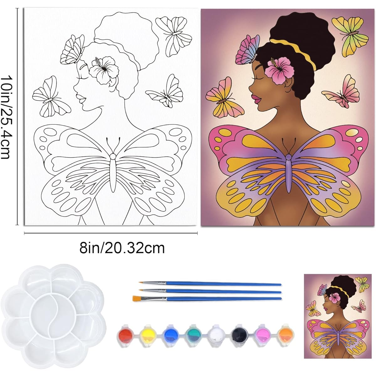 ORIGACH Original Canvas Painting Kit Afro Butterfly Girl Pre-Painted Stretched Canvas Kit for Kids DIY Paint Party Favors 2 Pack