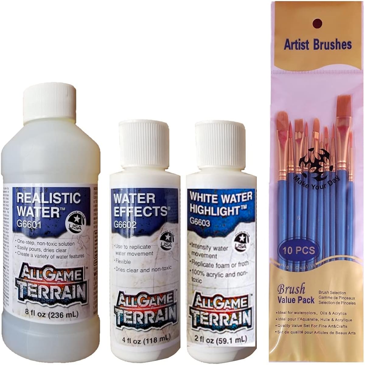 Woodland Scenics All Game Terrain Realistic Water Water Effects White Water Highlights (3 Pack) - Includes Make Your Day Paint Brush