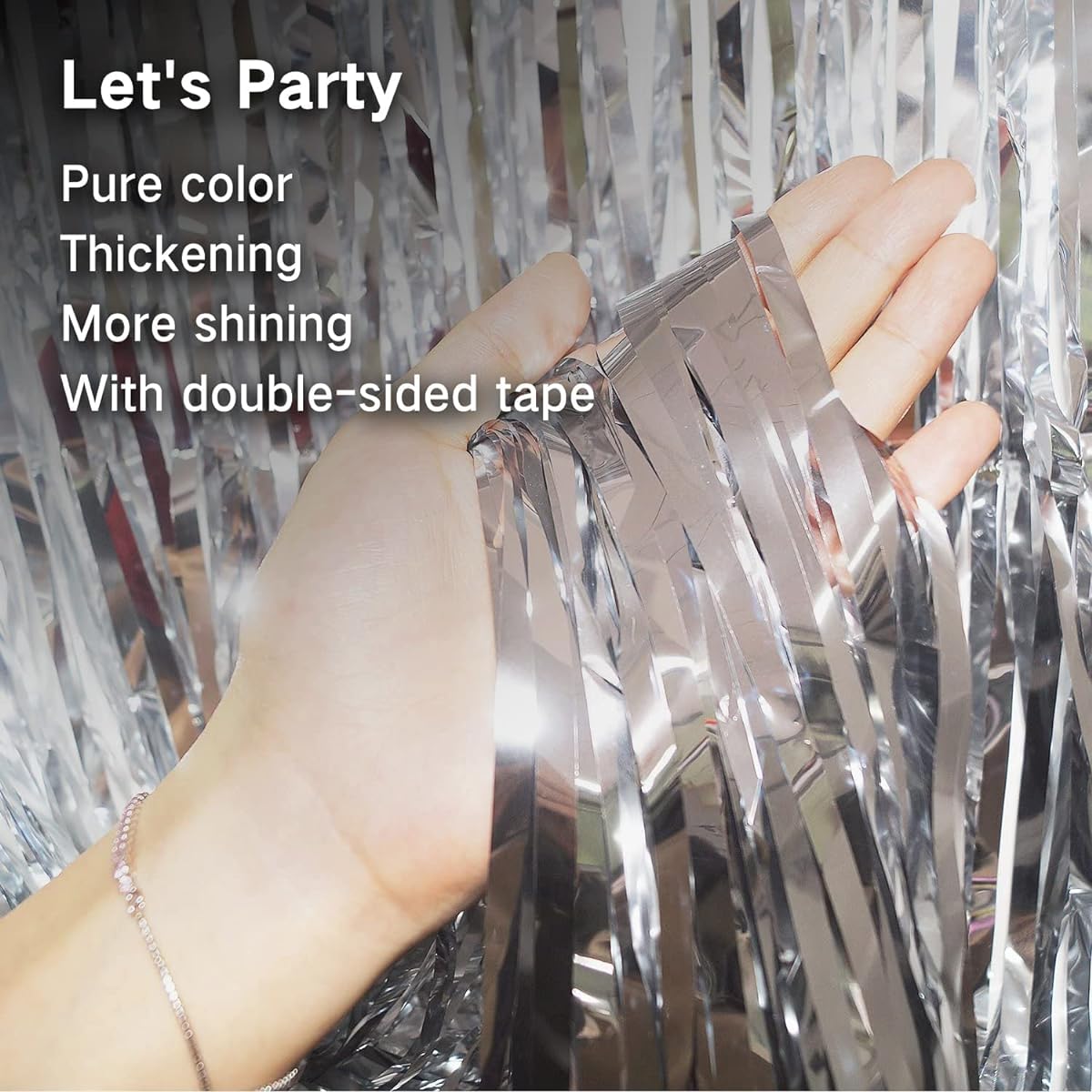 Gulaey Foil Fringe Curtains 1m x 2m, 3 Pack Metallic Tinsel Curtains for Birthday Decorations, Graduation Wedding Engagement Bridal Shower Bachelorette Holiday Party (Silver)