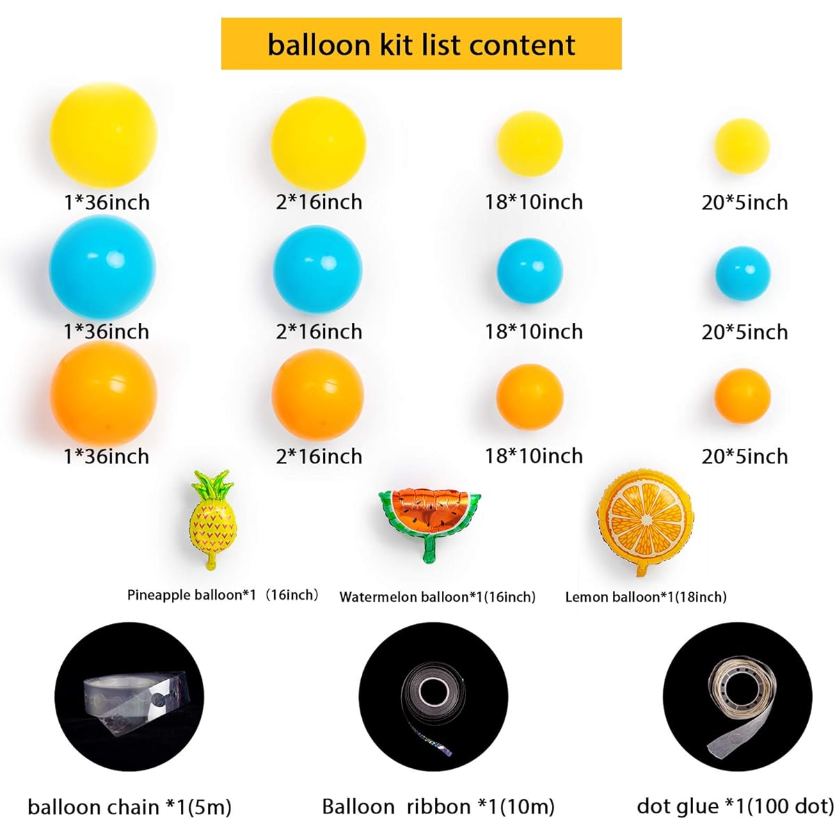 DIY Party Balloon Garland Kit, 129pcs Yellow Orange Blue Balloon Arch Kit for Wedding Birthday Graduation Bachelorette Baby Shower Party Backdrop Decorations