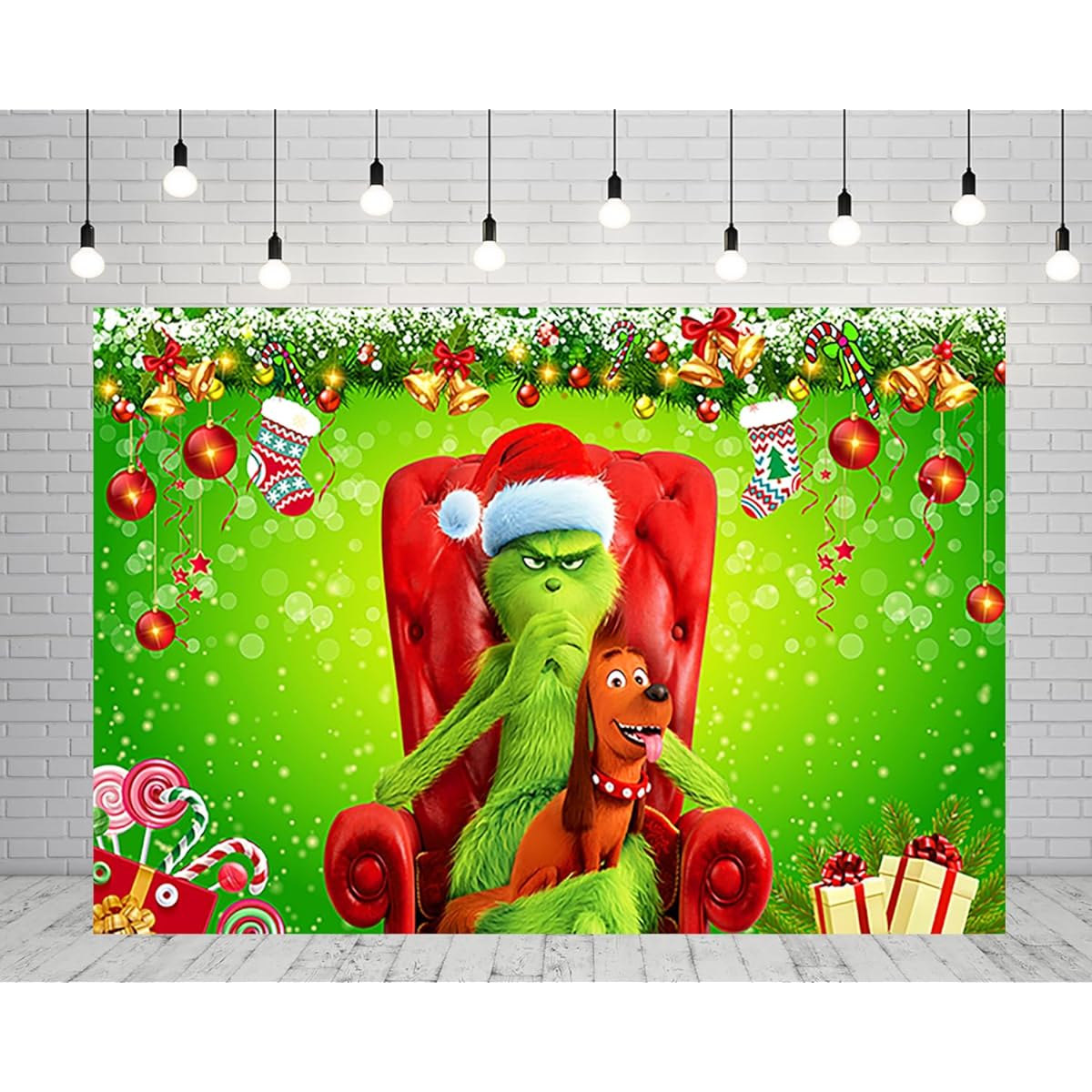 Christmas Background for the Grinch Christmas Theme Party Supplies 5x3ft Christmas Photo Background Grinch and Dog Christmas Banner