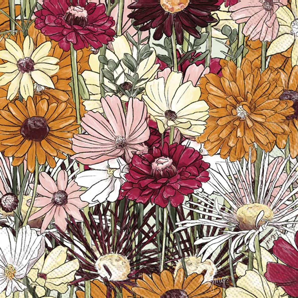 Boston International IHR Floral Fall Thanksgiving 3-ply Paper Napkins, Lunch Size, 20-count, Blooming Garden