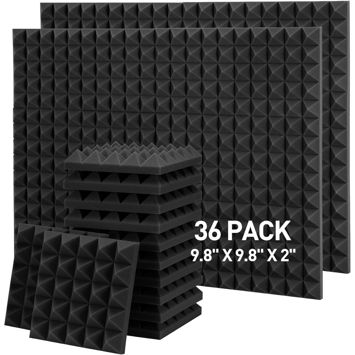 Hertber 36 Pack Pyramid Acoustic Foam, 9.8x 9.8x 2 inches Acoustic Panels, Black Sound Proof Foam Panels, Sound Absorbing Panel, Sound Panels Noise Cancelling Wall Panels…