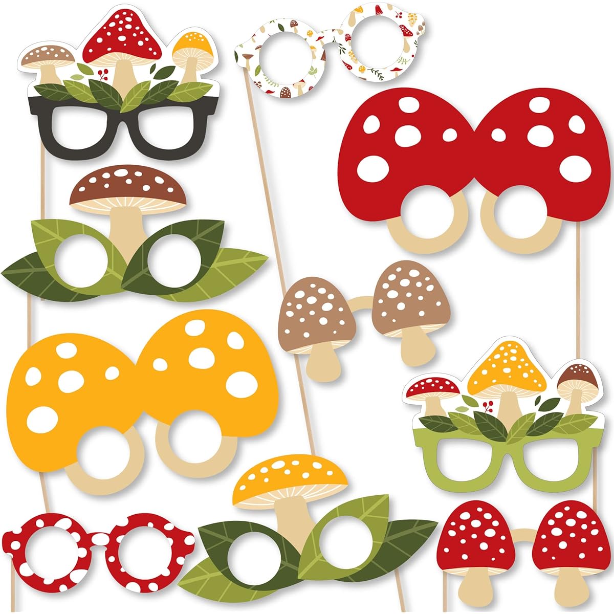 Big Dot of Happiness Wild Mushroom Glasses and Mask - Paper Cardstock Red Toad Stool Party Photo Booth Props Kit - 10 Pieces