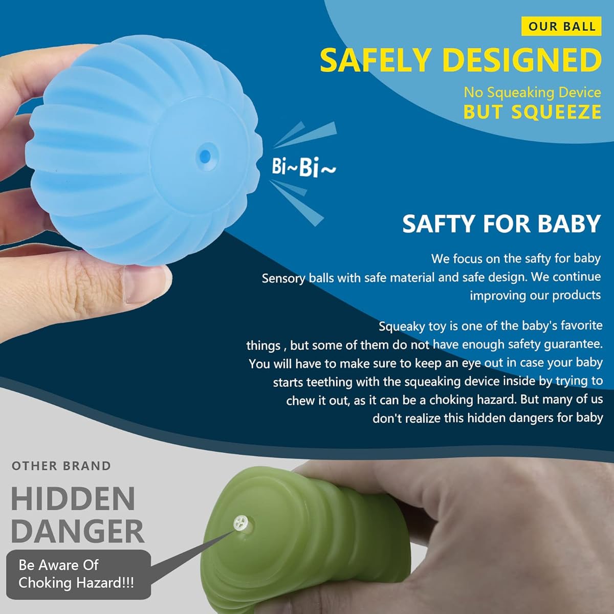 ROHSCE Baby Textured Multi-Sensory Toy Massage Ball Gift Set BPA Free Toddler Soft Balls 1-3 Pieces Montessori Infant Toys 6-12 Months Pack of 6