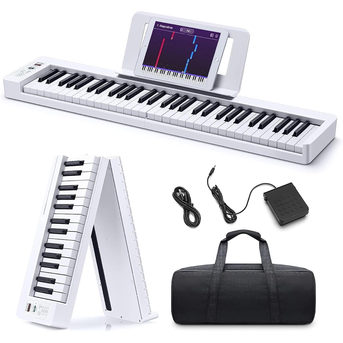 Foldable, Built-in Battery, Long-Lasting Use, MIDI Compatible, Touch Response Function, Lightweight, Easy to Carry, Pedal Included, Keyboard Case, Music Stand Included, Japanese Instruction Manual Included, For Beginners, Children, Practice, DP-06, White