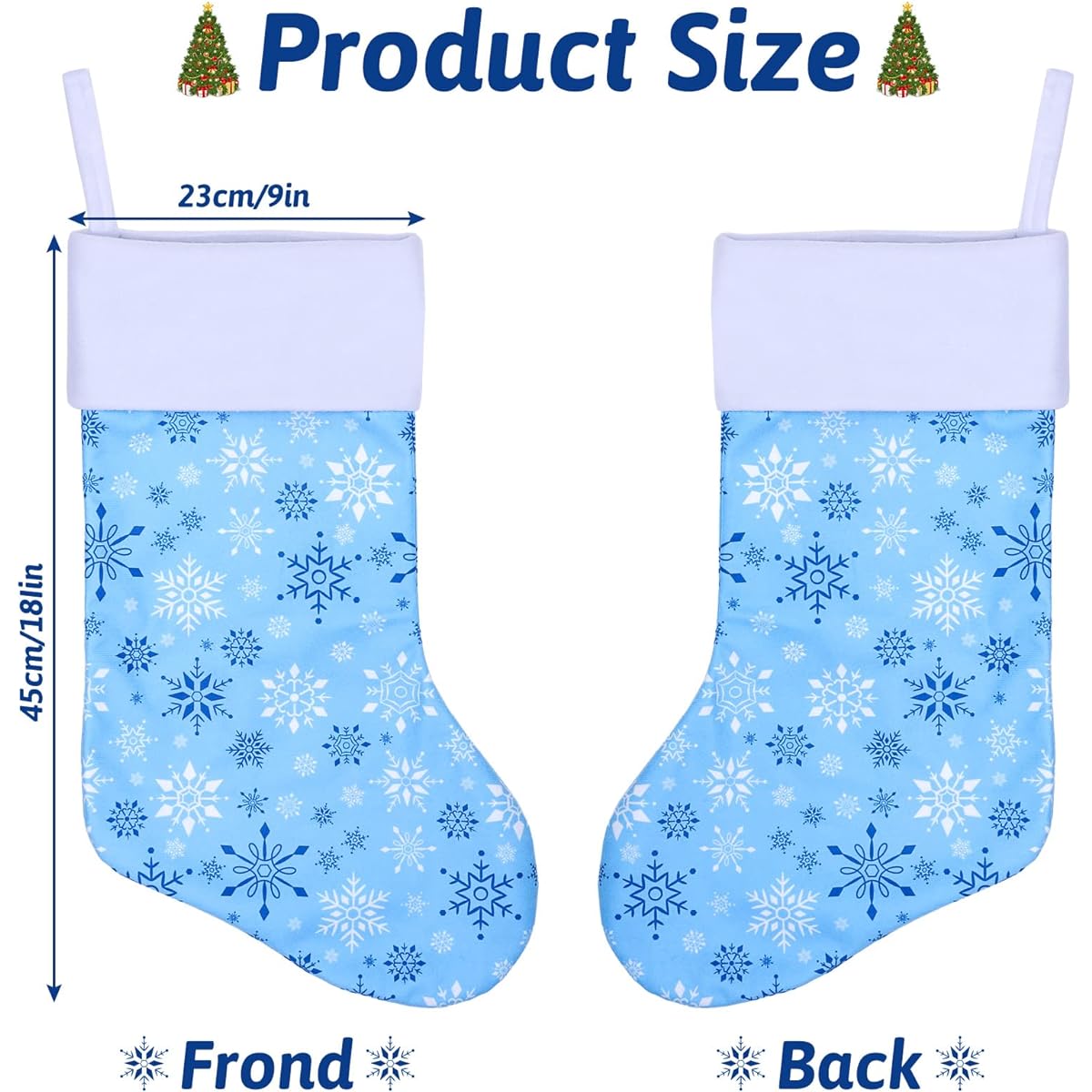 Whaline Christmas Stockings 18" Large Blue White Hanging Stockings Snowflake Plaid Christmas Tree Reindeer Print Flannel Stockings Christmas Holiday Fireplace Party Decor Supplies 4 Pack