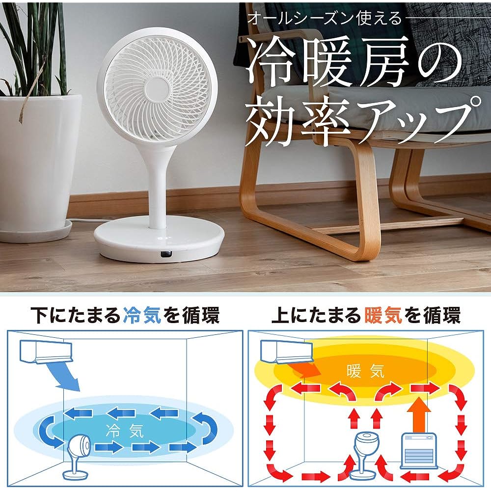 iimono117 Living Room Fan, DC Motor, 360 Degree Rotation, Circulator, Energy Saving, Quiet, Remote Control Included, Height Adjustment, High Power, 24 Levels of Air Flow Adjustment, Touch Panel, Air Circulation, Ventilation, Directly Above, Room Dry Laun