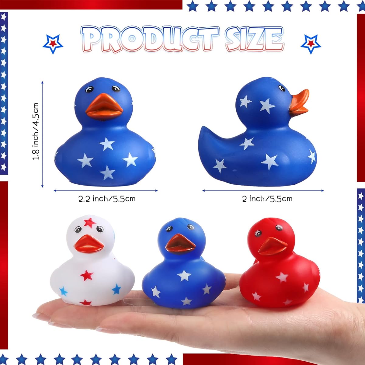 Jerify 2" Rubber Ducks Mini Ducks Bulk Baby Shower Decorations Cute Light Up Rubber Duckies Blue Red White Little Ducks for Bath Birthday Gifts Summer Beach Pool Activities (24pcs)