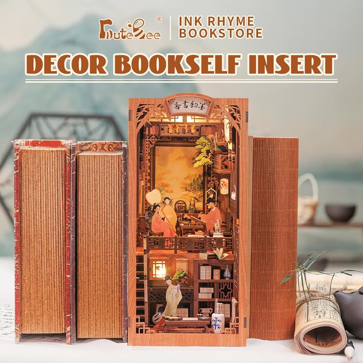 IY 3D Puzzle, Wooden Handmade Kit, Dollhouse, Assembled Bookshelf Decoration, LED Switching Light, Miniature House, Mini World, Can Be Done Alone Even by Beginners and Junior High School Students, Perfect as a Gift, Dustproof Cover Included (Reigi Shobo)