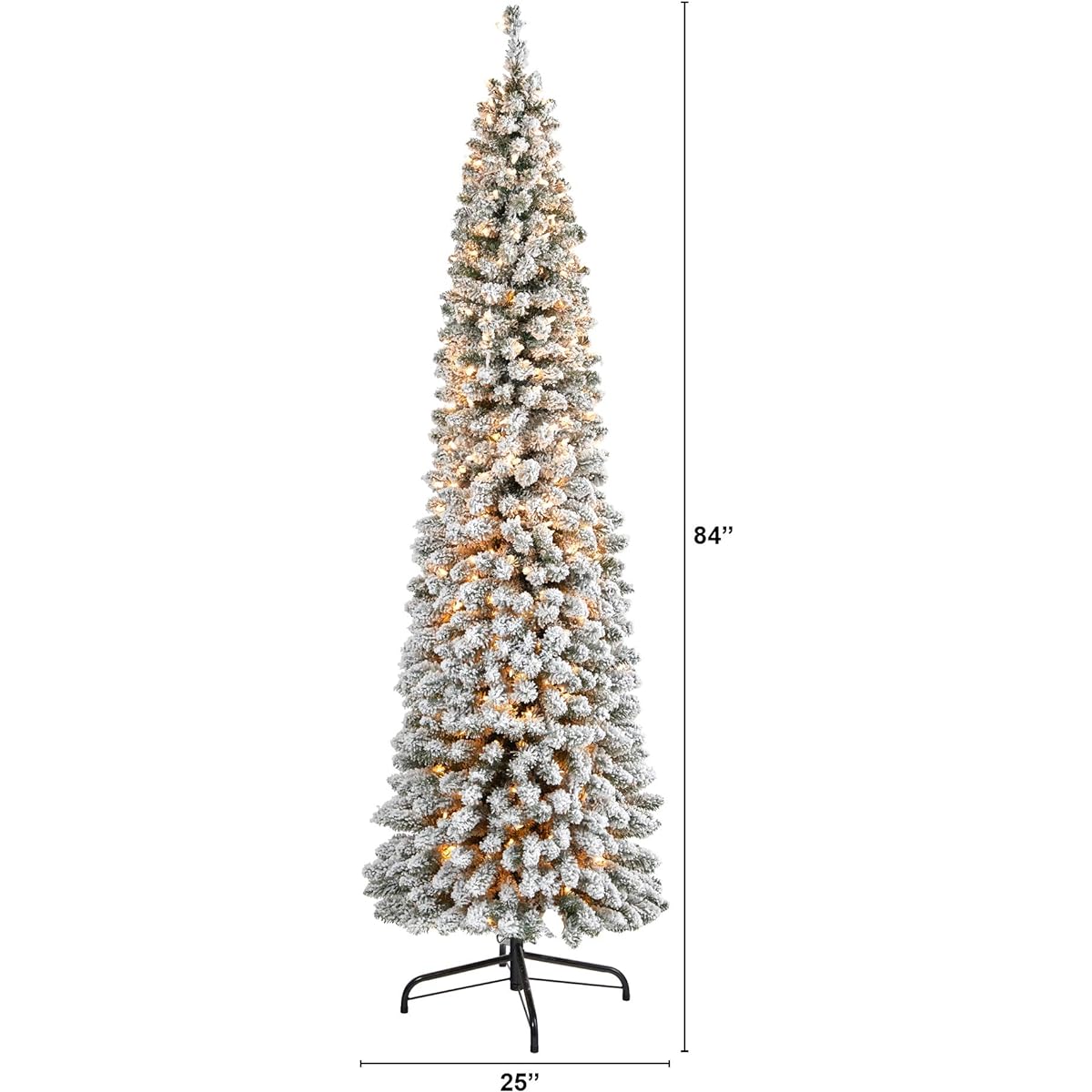 Nearly Natural 7' Flocked Pencil Artificial Christmas Tree with 400 Clear Lights and 574 Bendable Branches, White