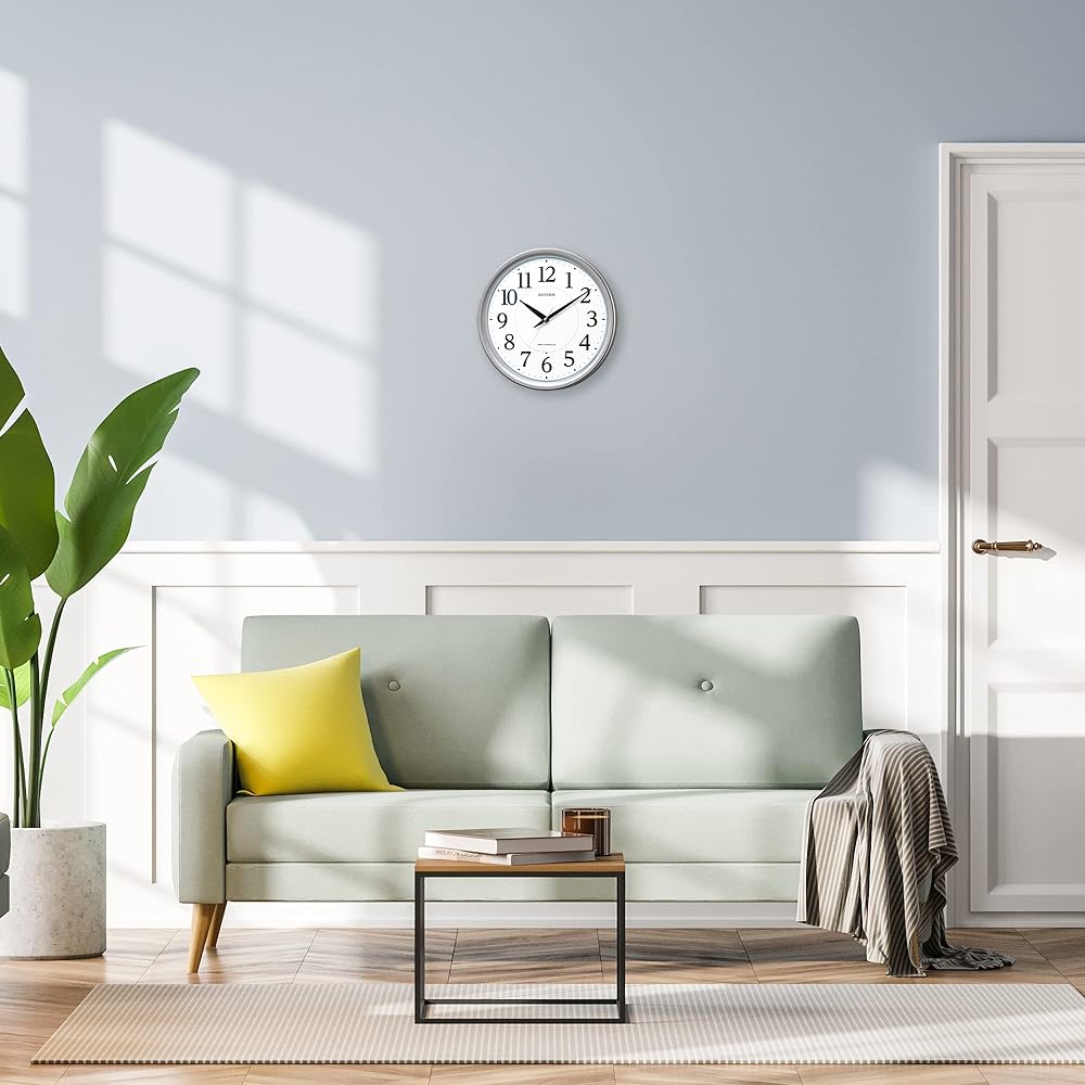 RHYTHM Wall Clock Radio Clock Analog Continuous Second Hand Silver Metallic Fit Wave M567 8MY567SR19 φ340×50mm