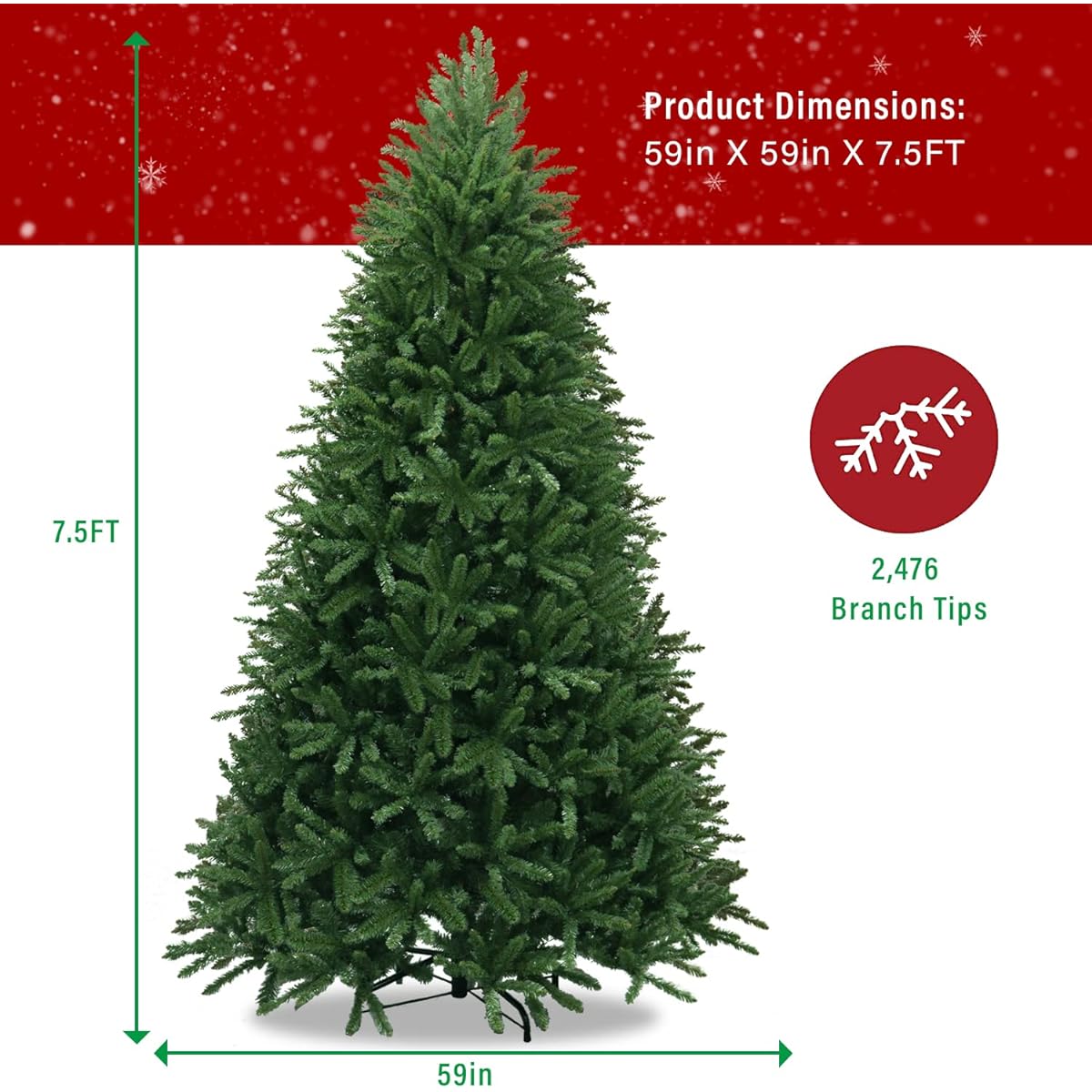 New One 7.5ft Christmas Tree Unlit Prefabricated Artificial Christmas Tree with 2476 Branch Tips Easy to Assemble Christmas Tree with Metal Stand