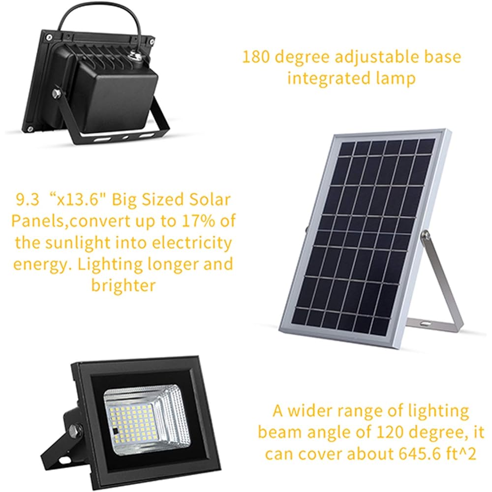 Solar Flood Light LED Flood Light Solar Powered Waterproof Remote Solar Light 10W 6V 13.6"x 9.3" Solar Panel Light Set of 2 5.1"x 3.9" 800LM Outdoor Floodlight
