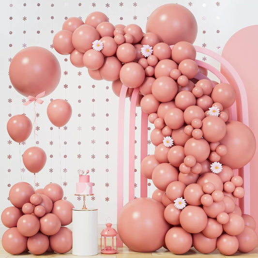 140pcs Dusty Pink Balloons Vintage Dusty Pink Balloons Garland Arch Kit 5/10/12/18inch Matte Latex Dusty Pink Balloons Different Sizes for Birthday Baby Shower Wedding Bridal Shower Party Decorations