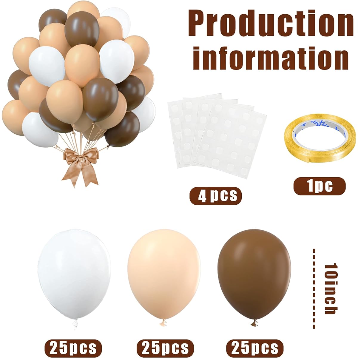 Party Balloon Kit 82pcs Latex 10" Brown Khaki Cream Balloons with Brown Ribbon for Birthday Weeding Party Valentine's Day Decorations Baby Shower Bear Party Supplies (Style 5)