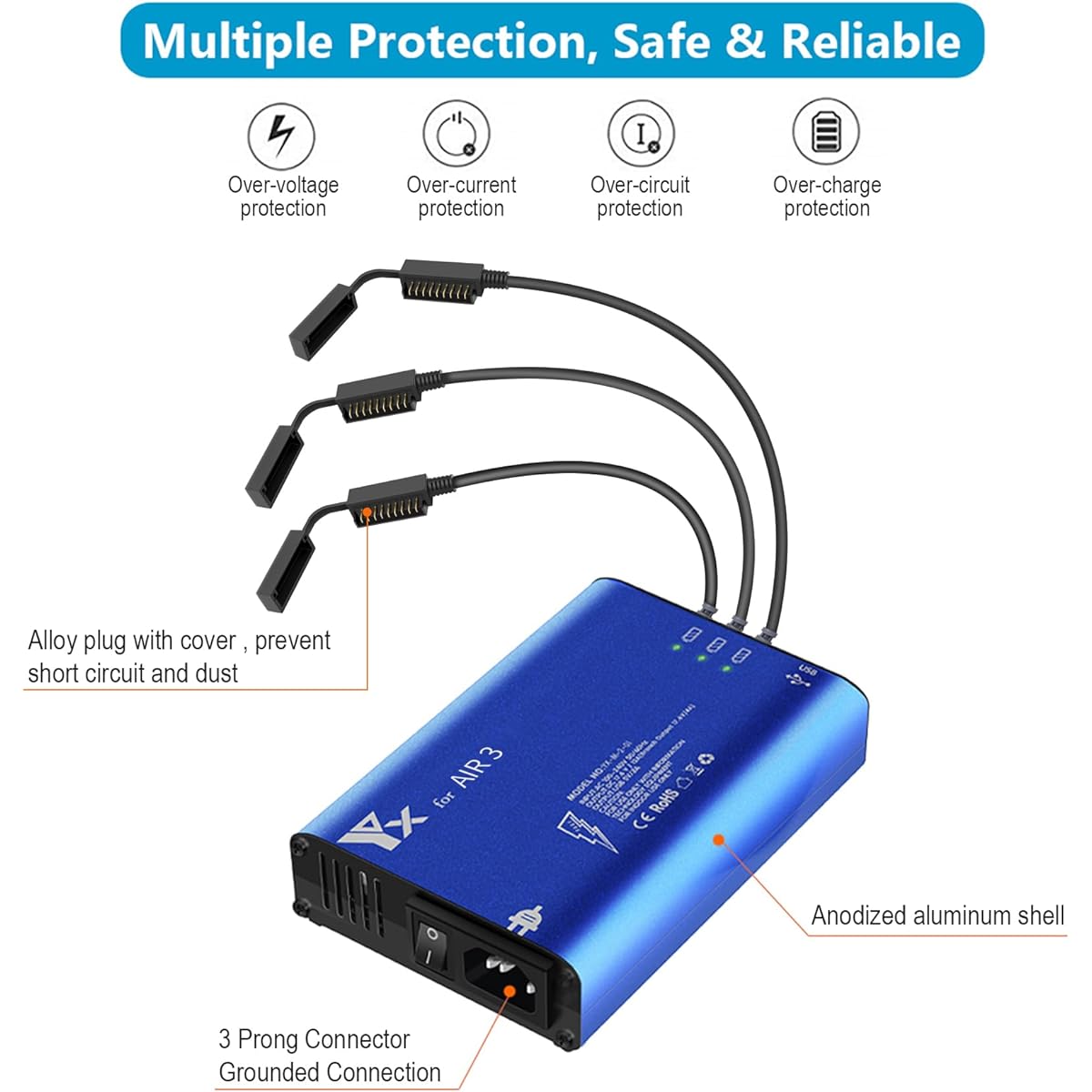 Multi-Battery Charger for DJI Air 3, Battery Charging Hub Compatible with Mavic Air 3 Batteries and Transmitters