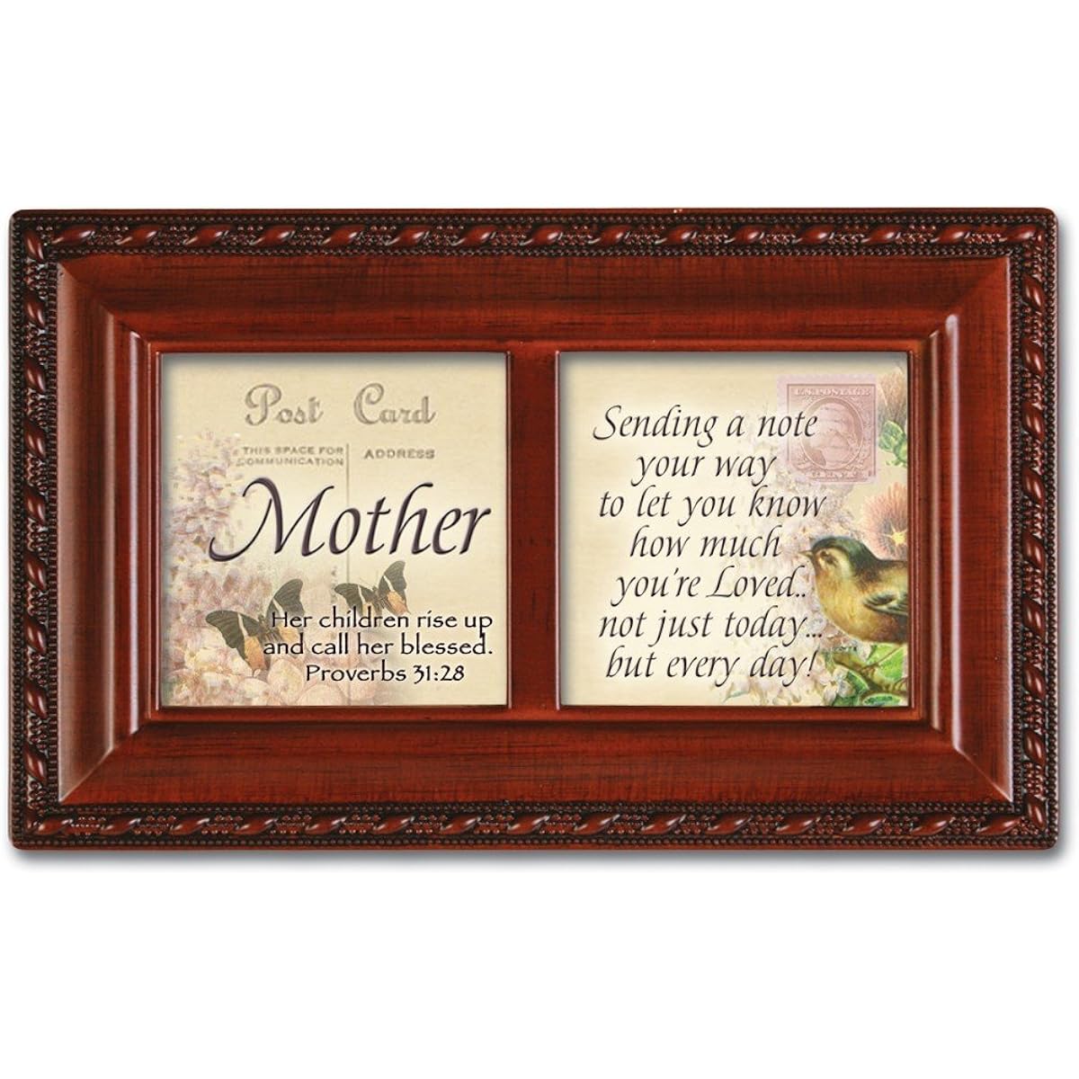 Mother Loved Everyday Woodgrain Inspirational Cottage Garden Petite Music Box Plays Amazing Grace