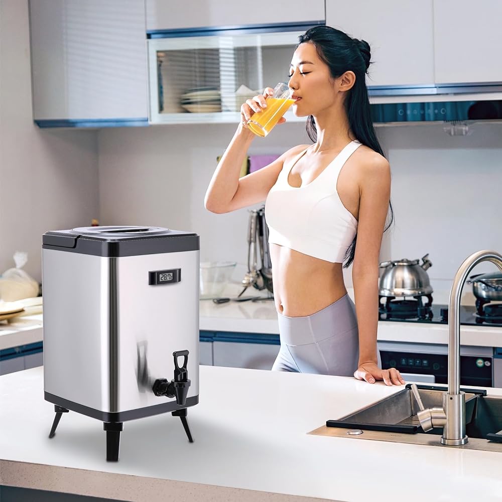The Happy&LionLife Water Jug Thermal Pot Cold Insulation Passes Food Sanitation Law Detection Seamless 6/8/10L Drink Server Water Pot Outdoor Stainless Steel Large Capacity Bucket Water Server Barley Tea Pot Water Bottle Refrigerator Beverage Dispenser C