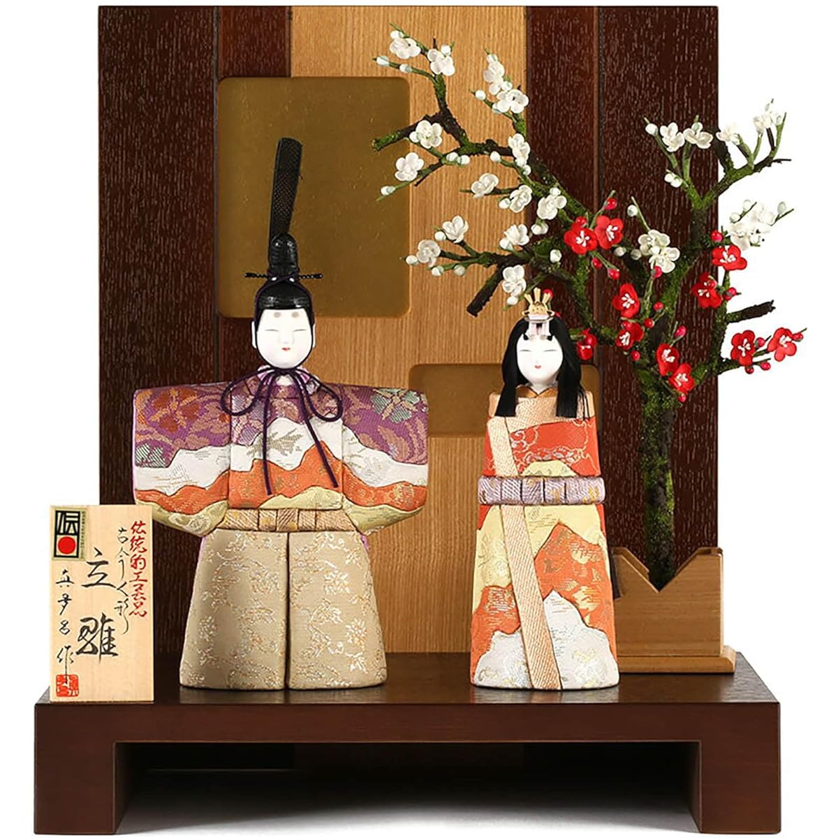 Hina dolls by Mataro, compact, Hina dolls, wooden dolls, flat display, prince and princess display, standing dolls, made by Mataro, Kokin dolls, Hanayama, pure silk, traditional crafts h023-mt-2676