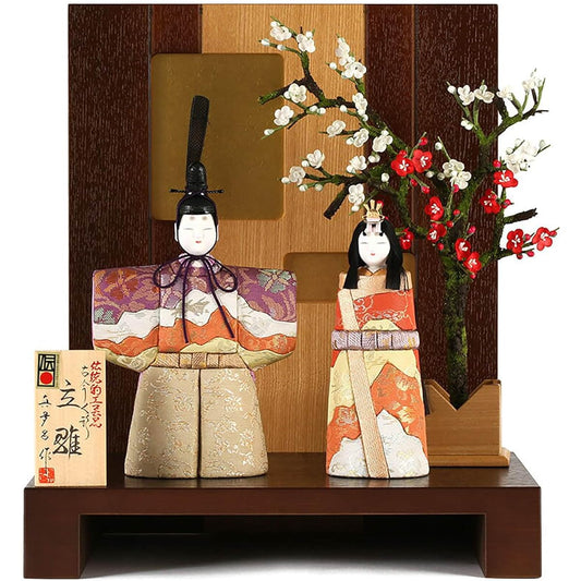 Hina dolls by Mataro, compact, Hina dolls, wooden dolls, flat display, prince and princess display, standing dolls, made by Mataro, Kokin dolls, Hanayama, pure silk, traditional crafts h023-mt-2676