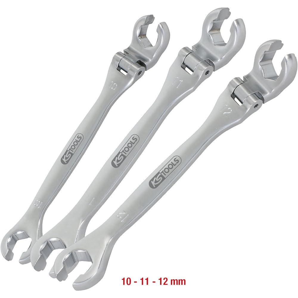 KS TOOLS CHROMEplus Open double ring spanner set with flexible joint 3 pcs 10-12mm 518.0350