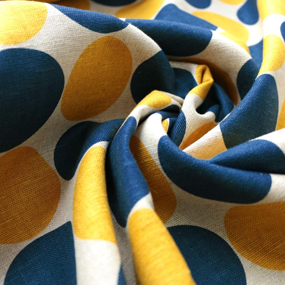 NBK Wide Cotton Linen Print Fabric Polka Dot Circle Cotton Linen Scandinavian Style Cloth Blue x Yellow Width Approximately 150cm x 7m Sold Cut MAT8202-G-7M