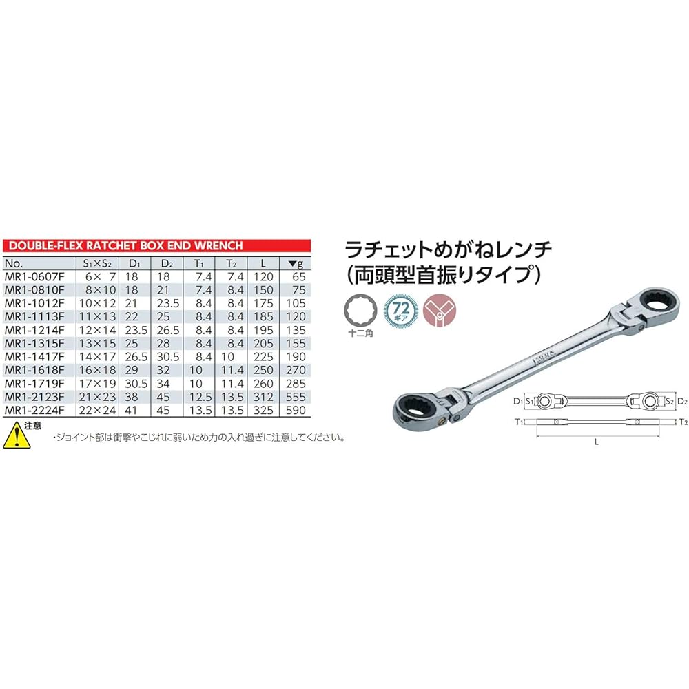 Kyoto Machinery Tools (KTC) Ratchet Box Wrench (Double Head Swing Type) 12X14mm MR11214F