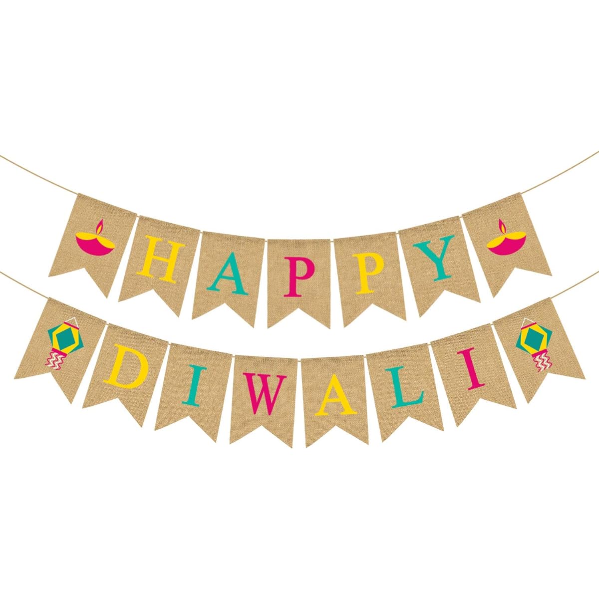 Rainlemon Burlap Happy Diwali Banner Indian Lights Festival Rustic Party Decorations