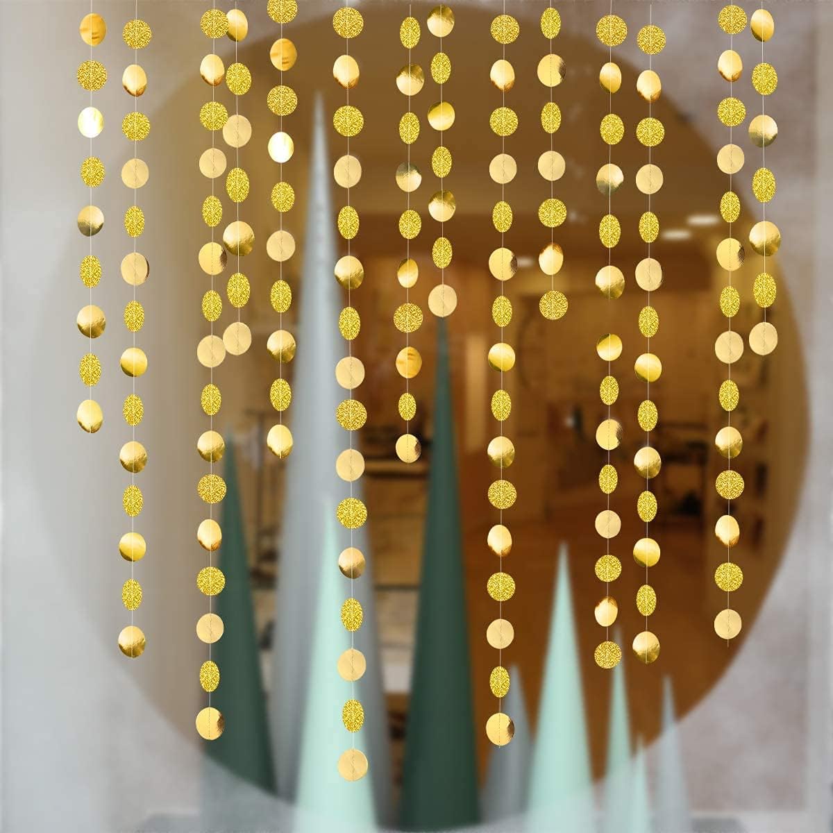 Decor365 Gold Circle Dot Garland Party Decorations Paper Polka Dot Streamers Hanging Decals Backdrop Bunting for Wedding Birthday Baby Shower Graduation New Year Christmas Home Garden BBQ