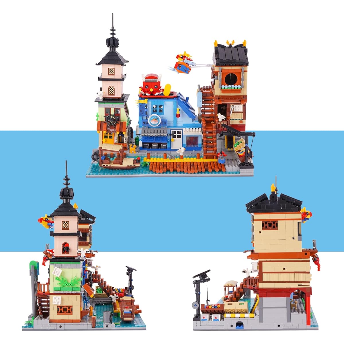 LULUFUN Blocks Hokkaido Port Toy 3D Puzzle Mini Blocks Sea Ship Octopus Assembly Kids Adults Celebration New Year Gift Birthday Christmas Present Gift